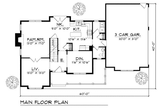 Floor Plan - Main Floor for Traditional House Plan #70-347 - 4 bed, 2.5 bath