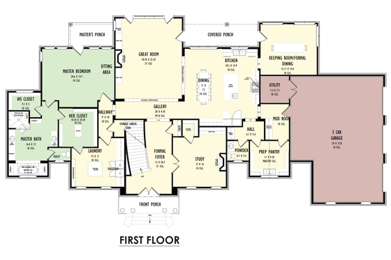 Floor Plan - Main Floor for Southern House Plan #1092-60 - 4 bed, 3.5 bath