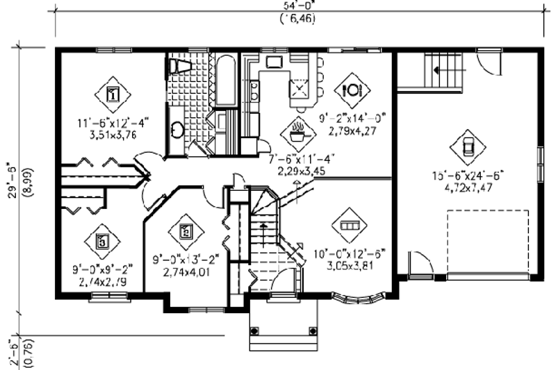 Dream House Plan - Floor Plan - Main Floor for Traditional House Plan #25-4089 - 3 bed, 1 bath