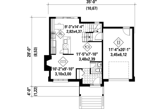 Floor Plan - Main Floor for Contemporary House Plan #25-4345 - 3 bed, 1 bath