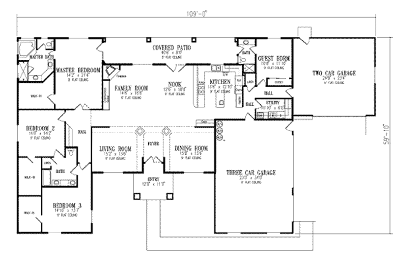 Architectural House Design - Floor Plan - Main Floor for Adobe / Southwestern House Plan #1-792 - 4 bed, 3 bath