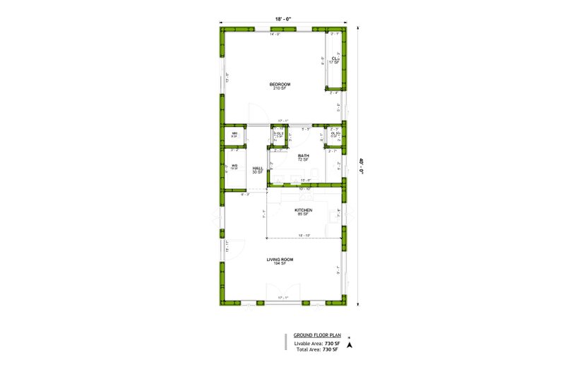 House Blueprint - Floor Plan - Main Floor for Craftsman House Plan #1106-86 - 1 bed, 1 bath