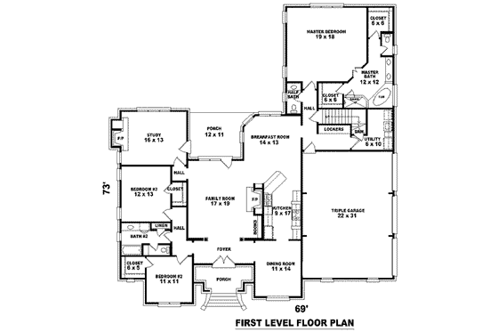 Floor Plan - Main Floor for European House Plan #81-1313 - 4 bed, 3.5 bath
