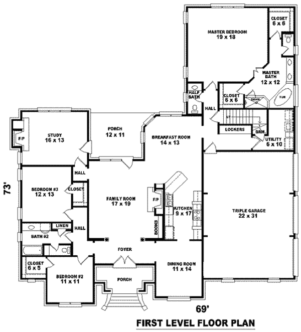 Floor Plan - Main Floor for European House Plan #81-1313 - 4 bed, 3.5 bath