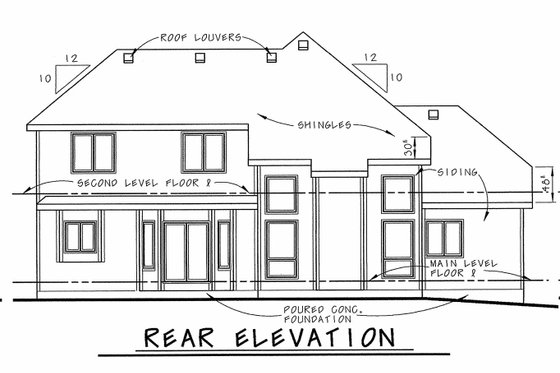 Exterior - Rear Elevation for Traditional House Plan #20-2134 - 4 bed, 2.5 bath