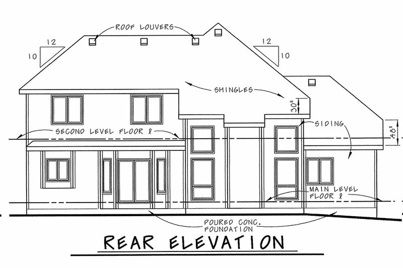 Architectural House Design - Exterior - Rear Elevation for Traditional House Plan #20-2134 - 4 bed, 2.5 bath