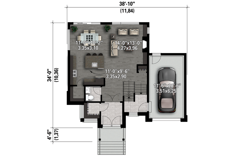 Architectural House Design - Floor Plan - Main Floor 1 for Contemporary House Plan #25-4433 - 3 bed, 1 bath