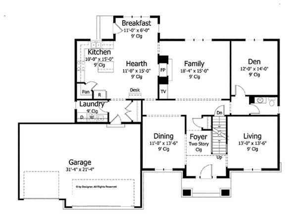Architectural House Design - Craftsman Floor Plan - Main Floor Plan #51-1032