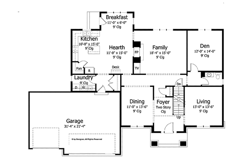Architectural House Design - Floor Plan - Main Floor for Craftsman House Plan #51-1032 - 4 bed, 3.5 bath
