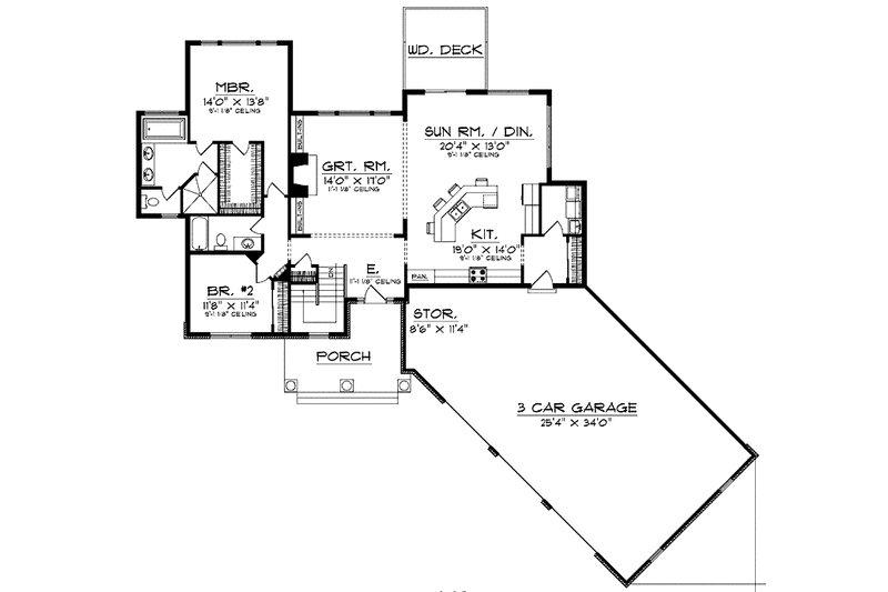 House Design - Floor Plan - Main Floor for Country House Plan #70-1378 - 2 bed, 2 bath
