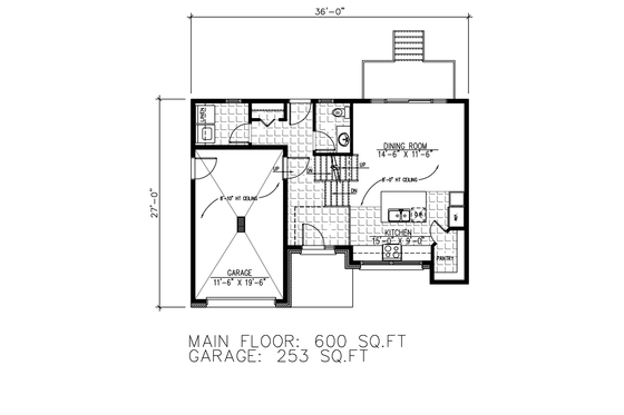 Floor Plan - Main Floor for Modern House Plan #138-379 - 2 bed, 1.5 bath