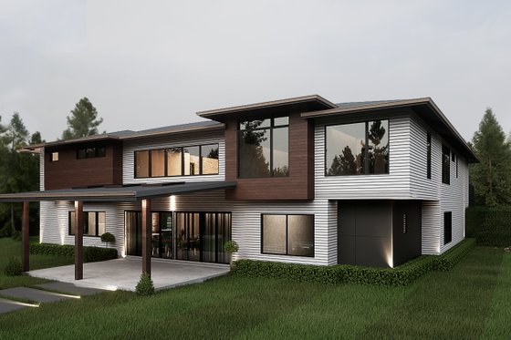 Exterior - Rear Elevation 1 for Contemporary House Plan #1066-289 - 4 bed, 4.5 bath