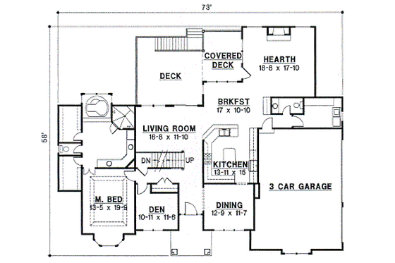 Floor Plan - Main Floor for European House Plan #67-702 - 3 bed, 3 bath