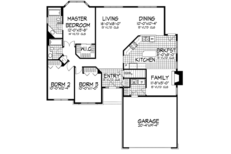 Home Plan - Floor Plan - Main Floor for Ranch House Plan #320-943 - 3 bed, 2 bath