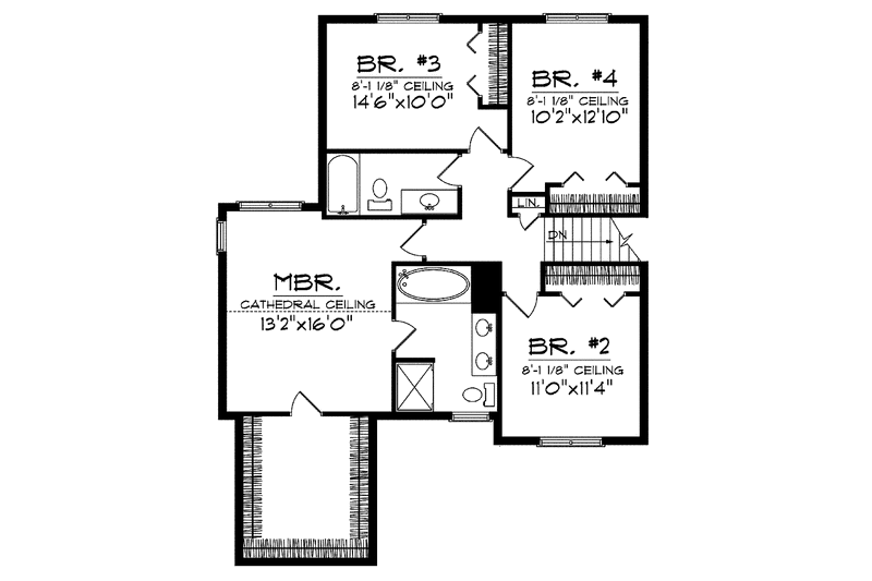 Architectural House Design - Floor Plan - Upper Floor for European House Plan #70-1400 - 4 bed, 2.5 bath