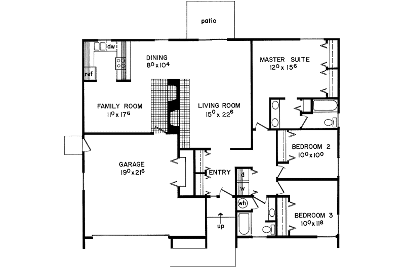 House Blueprint - Floor Plan - Main Floor for Ranch House Plan #60-849 - 3 bed, 2 bath