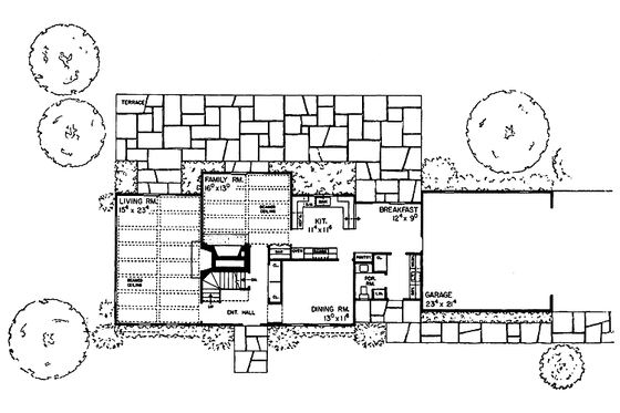 Floor Plan - Main Floor for Colonial House Plan #72-580 - 3 bed, 2.5 bath