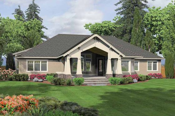 Exterior - Rear Elevation for Ranch House Plan #132-547 - 3 bed, 3 bath
