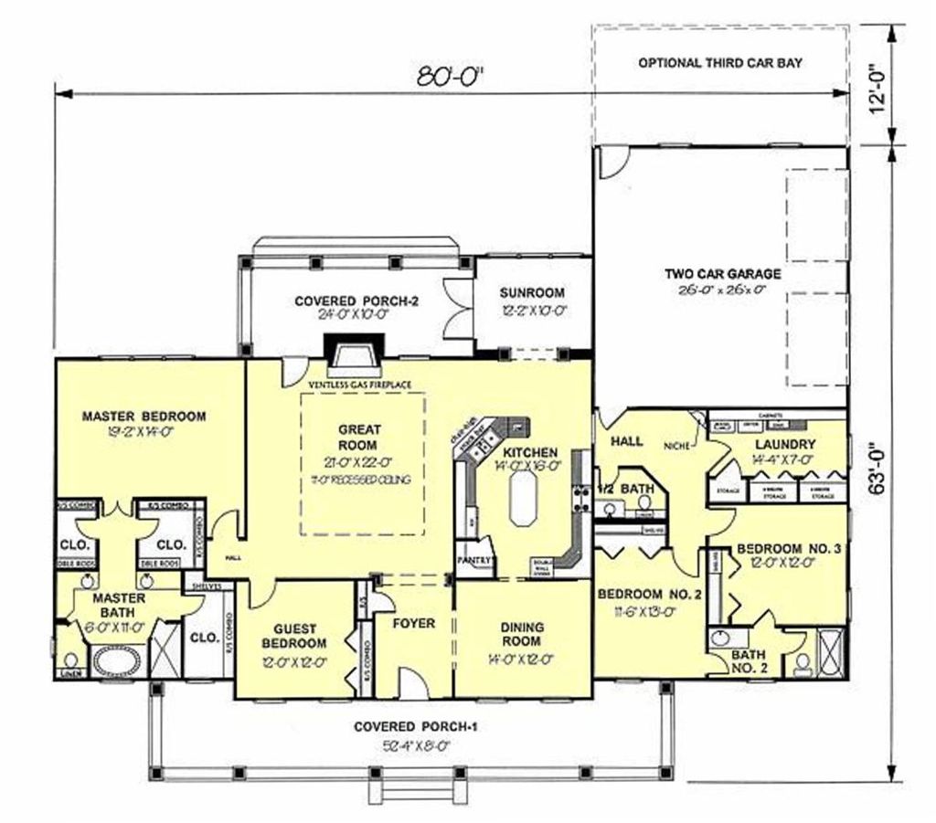 Southern Style House Plan - 4 Beds 2.5 Baths 2614 Sq/Ft Plan #44-126