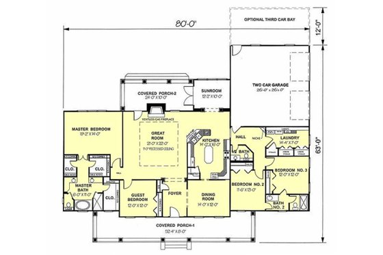 Floor Plan - Main Floor for Southern House Plan #44-126 - 4 bed, 2.5 bath