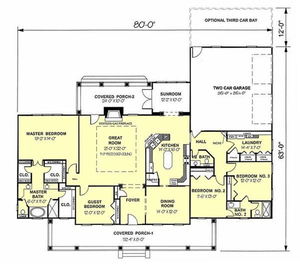 Architectural House Design - Southern Floor Plan - Main Floor Plan #44-126