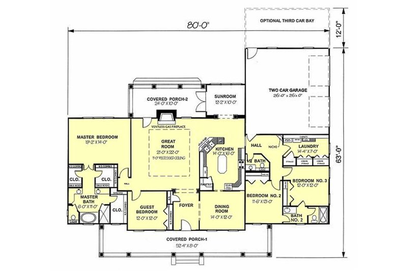 House Plan Design - Floor Plan - Main Floor for Southern House Plan #44-126 - 4 bed, 2.5 bath