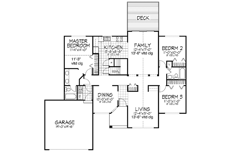 House Plan Design - Floor Plan - Main Floor for Ranch House Plan #320-750 - 3 bed, 2 bath