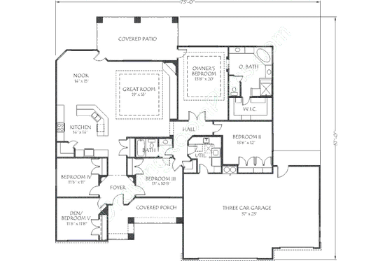 Floor Plan - Main Floor for Adobe / Southwestern House Plan #24-266 - 5 bed, 2 bath