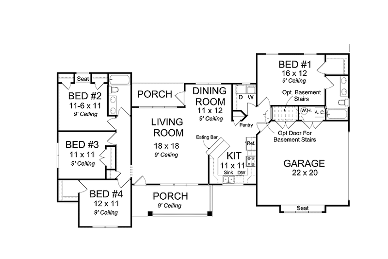 Home Plan - Floor Plan - Main Floor for Traditional House Plan #513-2130 - 4 bed, 2 bath