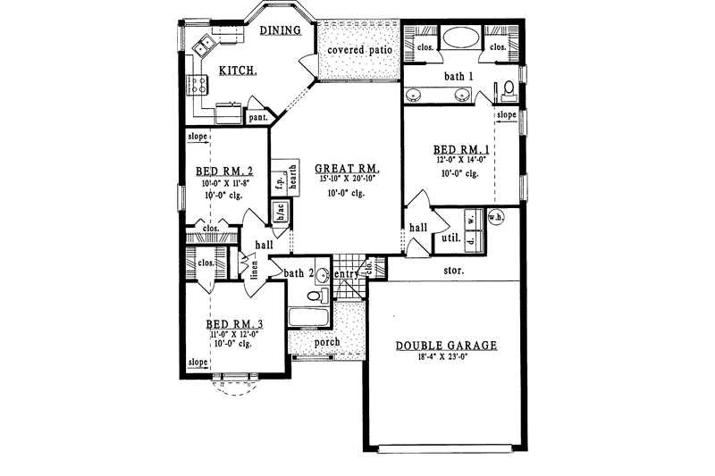 House Design - Floor Plan - Main Floor for Ranch House Plan #42-441 - 3 bed, 2 bath