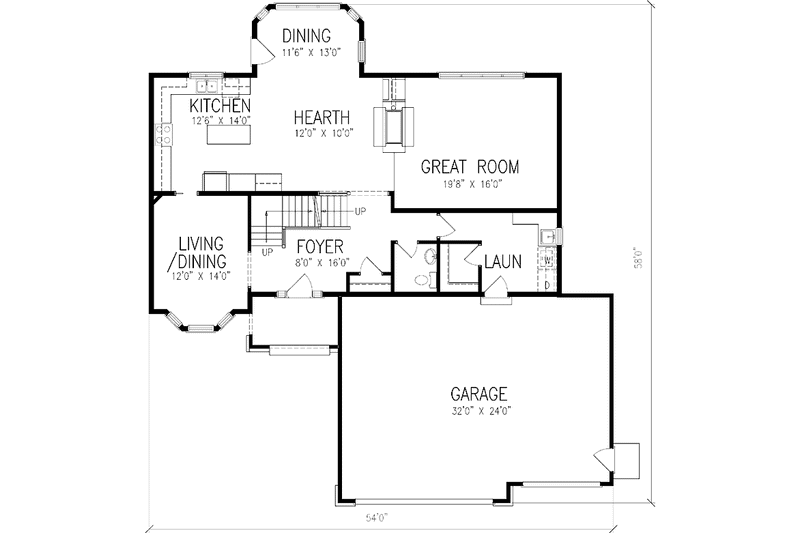 Architectural House Design - Floor Plan - Main Floor for Traditional House Plan #320-1459 - 4 bed, 2.5 bath