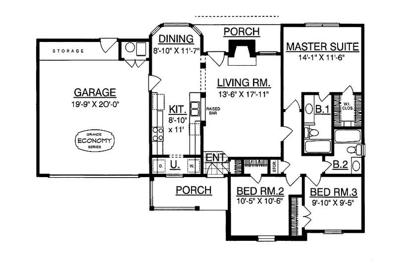 Home Plan - Floor Plan - Main Floor for Traditional House Plan #40-493 - 3 bed, 2 bath