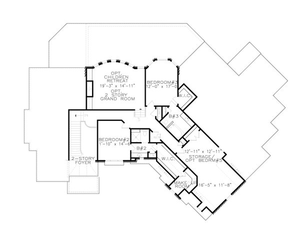 House Blueprint - European Floor Plan - Upper Floor Plan #54-423