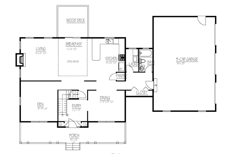 House Blueprint - Floor Plan - Main Floor for Colonial House Plan #1061-4 - 3 bed, 3 bath
