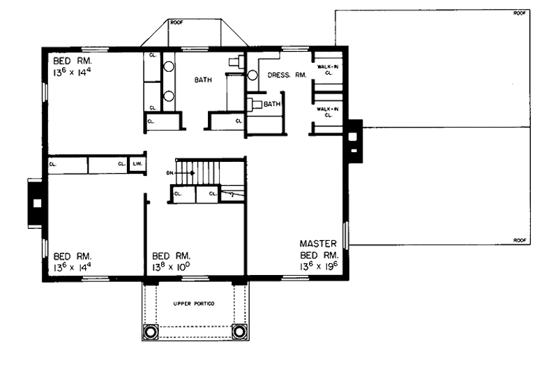 House Blueprint - Floor Plan - Upper Floor for Classical House Plan #72-613 - 4 bed, 2 bath
