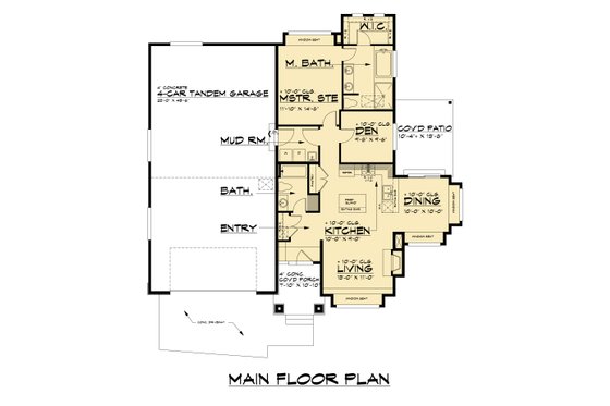 Floor Plan - Main Floor for Prairie House Plan #1066-300 - 1 bed, 2 bath