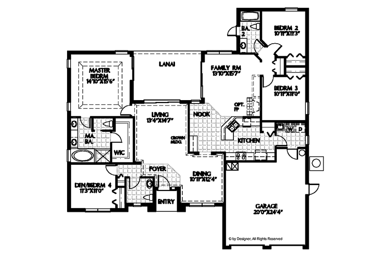 House Blueprint - Floor Plan - Main Floor for Mediterranean House Plan #999-104 - 4 bed, 3 bath