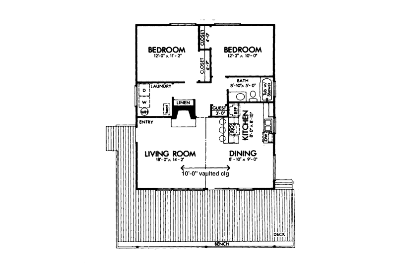 House Blueprint - Floor Plan - Main Floor for Cabin House Plan #320-1023 - 2 bed, 1 bath