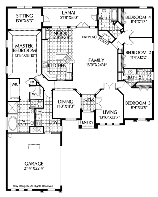 Architectural House Design - Mediterranean Floor Plan - Main Floor Plan #999-68