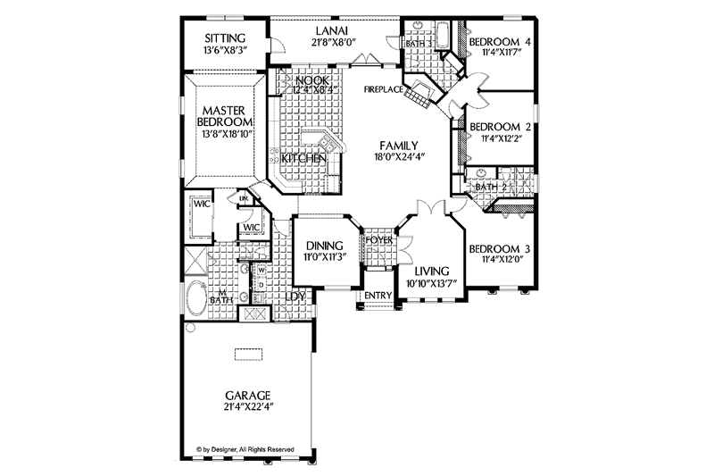 Home Plan - Floor Plan - Main Floor for Mediterranean House Plan #999-68 - 4 bed, 3 bath
