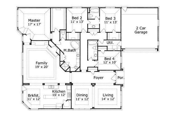 Floor Plan - Main Floor for Southern House Plan #411-816 - 4 bed, 3 bath