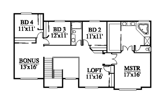 Floor Plan - Upper Floor for Contemporary House Plan #951-4 - 4 bed, 3 bath