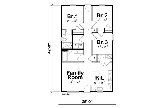 Floor Plan - Main Floor for Traditional House Plan #20-2553 - 3 bed, 2 bath