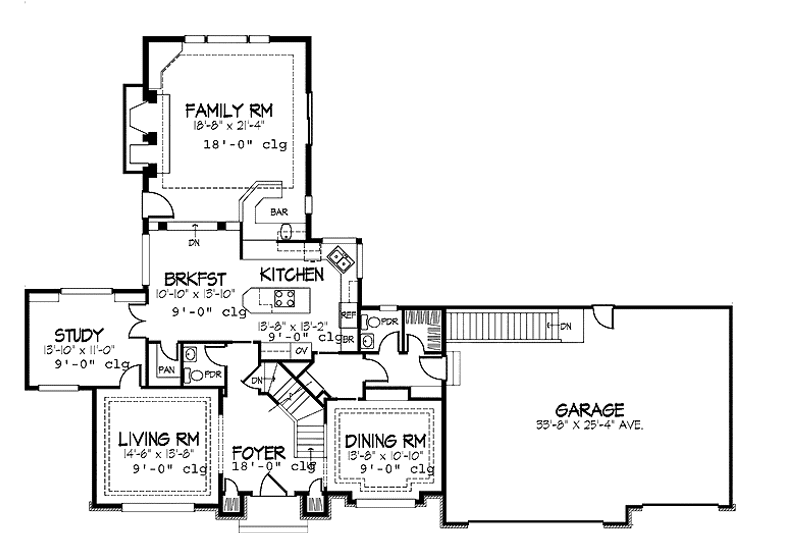 Architectural House Design - Floor Plan - Main Floor for Country House Plan #320-880 - 4 bed, 2 bath