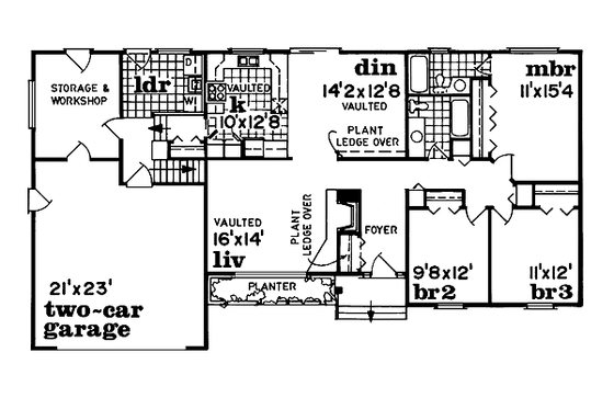 Floor Plan - Main Floor for Ranch House Plan #47-207 - 3 bed, 2 bath