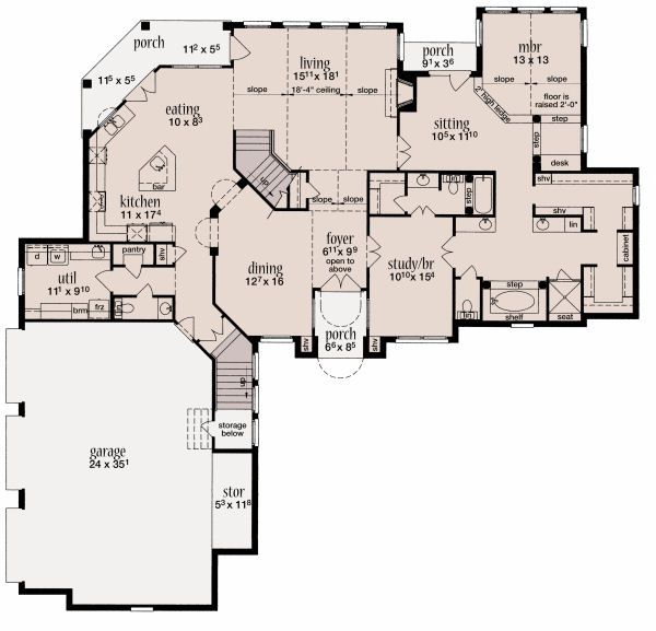 Architectural House Design - Traditional Floor Plan - Main Floor Plan #36-488