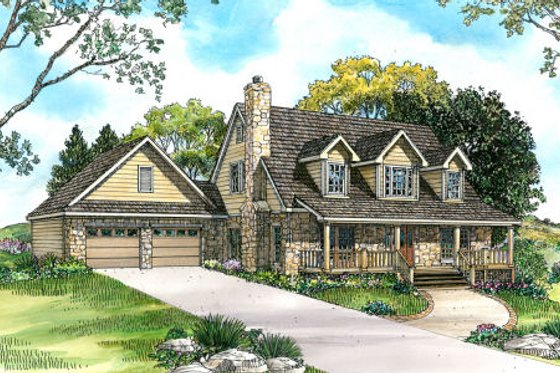 Exterior - Front Elevation for Country House Plan #140-117 - 4 bed, 3.5 bath