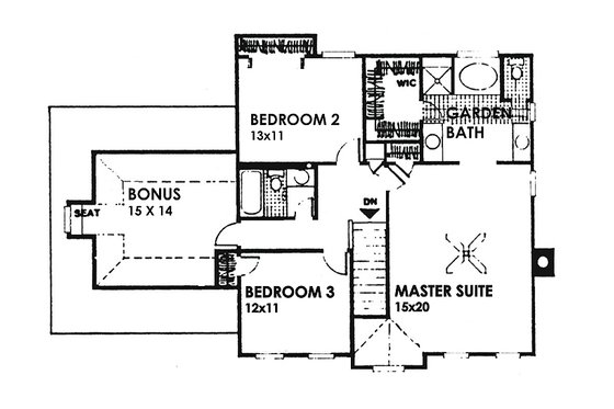 Floor Plan - Upper Floor for Colonial House Plan #30-206 - 4 bed, 3 bath