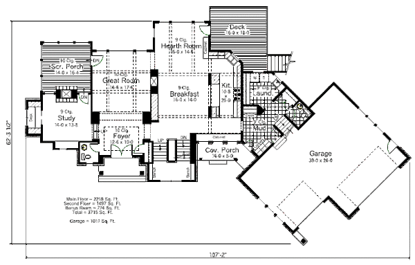 European style house plan, main floor plan