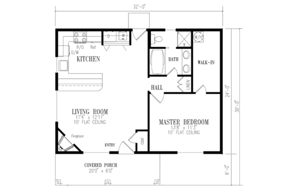 Floor Plan - Main Floor for Mediterranean House Plan #1-111 - 1 bed, 1 bath